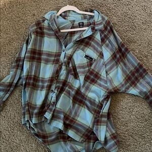 BDG Aqua and Burgundy Plaid Button-Down Shirt